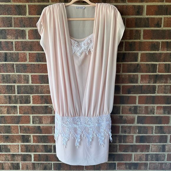 Md 80s VTG Casadei Petal Pink Drop Waist Chiffon Dress Lace Romantic Balletcore - Picture 1 of 7